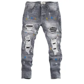 Betto Men's Grey Denim Ripped Jeans