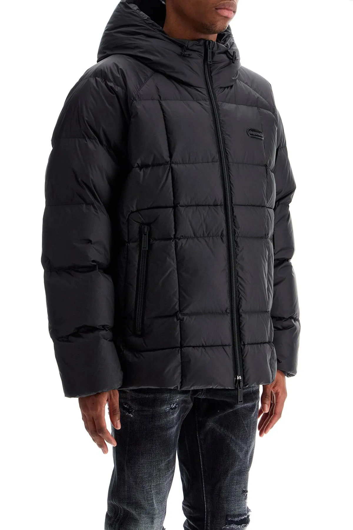 black 3d padded nylon jacket with hood