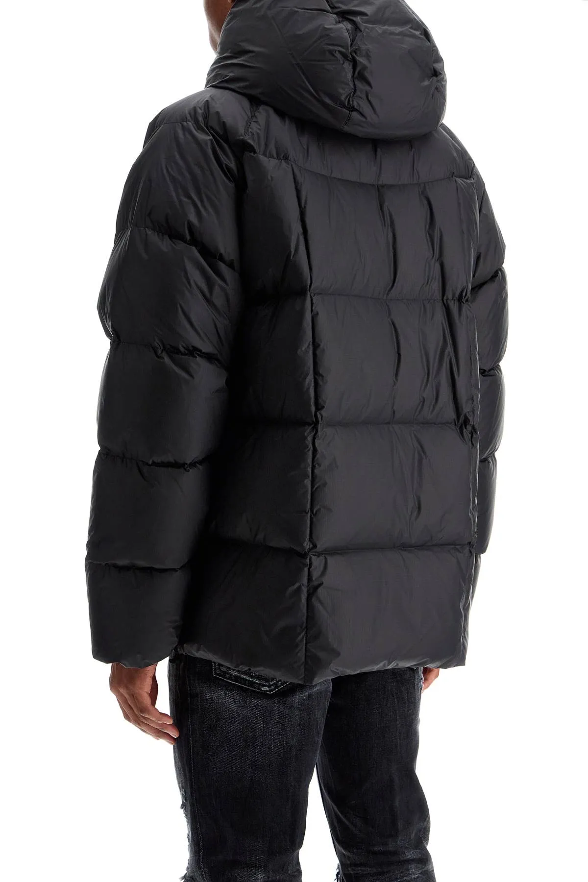 black 3d padded nylon jacket with hood