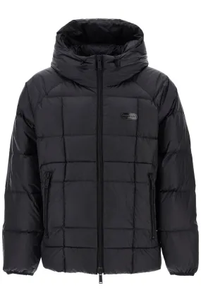 black 3d padded nylon jacket with hood