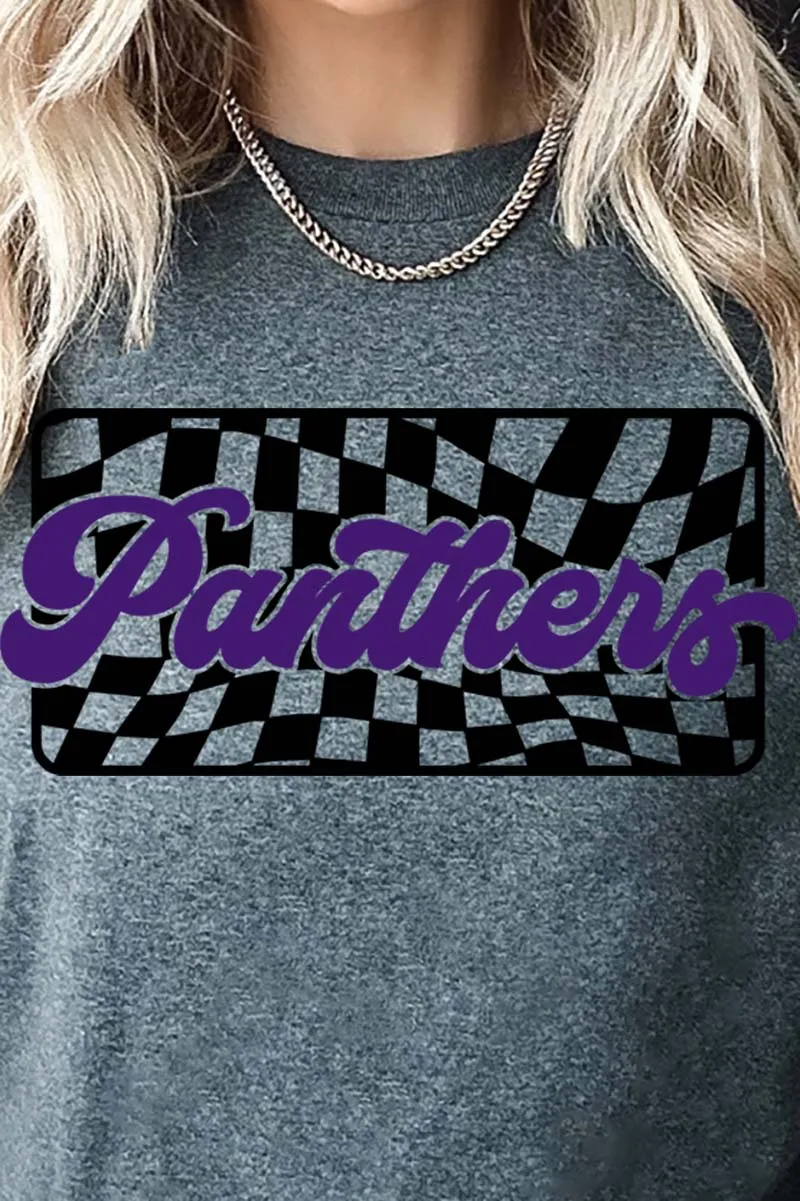 Checkered Panthers Purple Sleeve Relaxed Fit T-Shirt