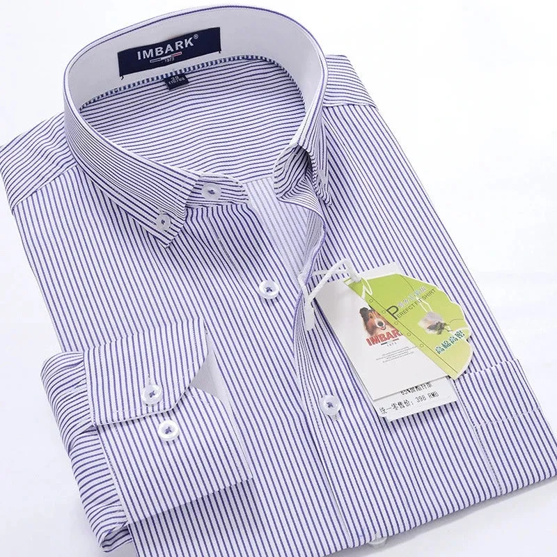 classic striped men's business casual long-sleeved shirt clothing