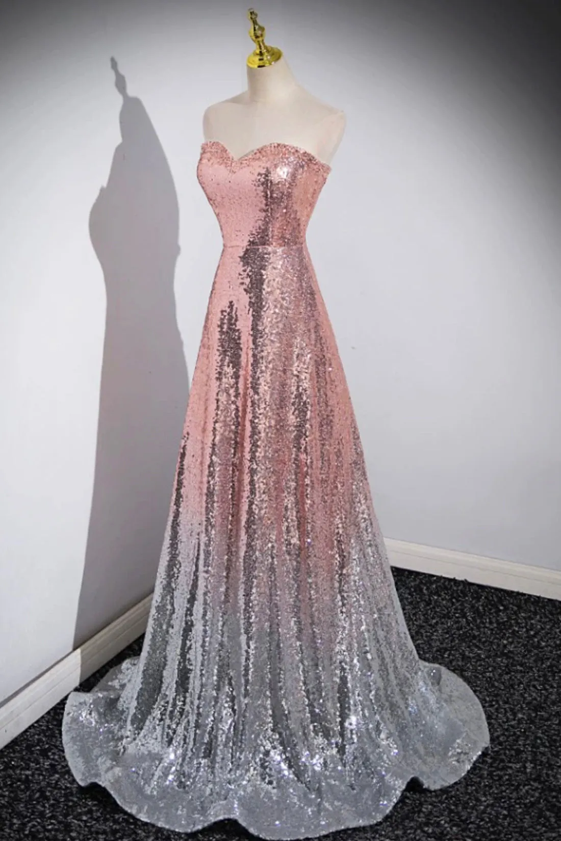 Cleo | Mermaid Sequins Long Prom Dress, Sparkling Sweetheart Neckline Ombre Evening Dress