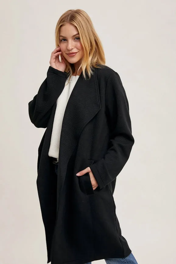 Drape Open-Front Coat Jacket Black