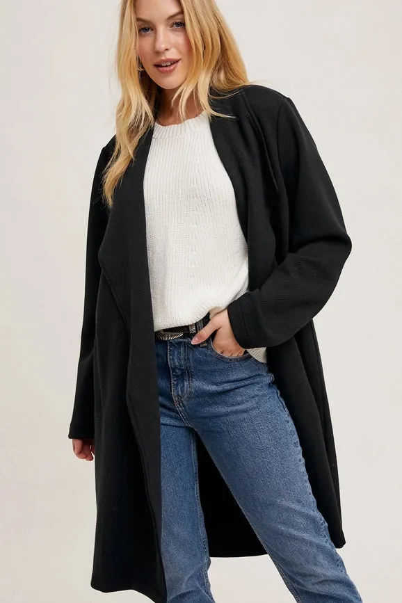 Drape Open-Front Coat Jacket Black