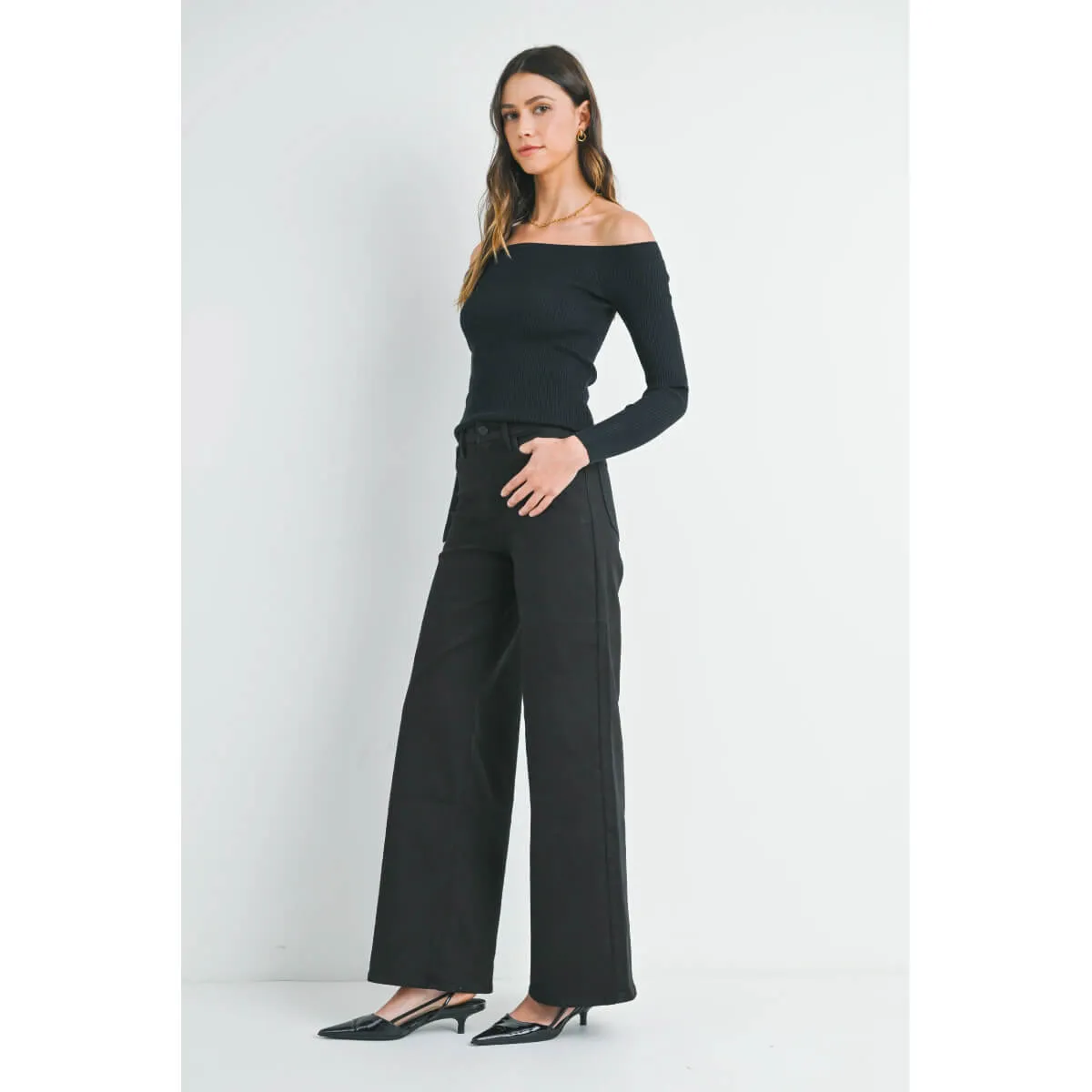 High Rise Palazzo Wide-Leg Jeans