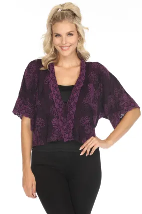 Johnny Was Purple Tiger Lilly Cropped Kimono C47723 Boho Chic