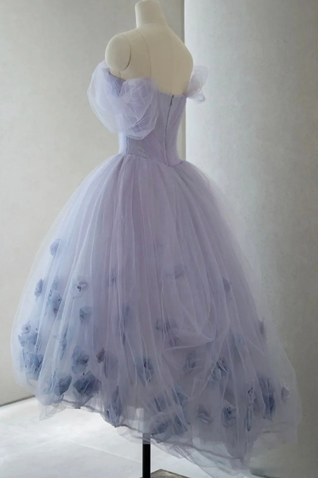 Kenna | Purple Tulle Short A-Line Prom Dress Cute Off the Shoulder Party Dress