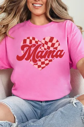 Mama Checkered Heart Short Sleeve Relaxed Fit T-Shirt