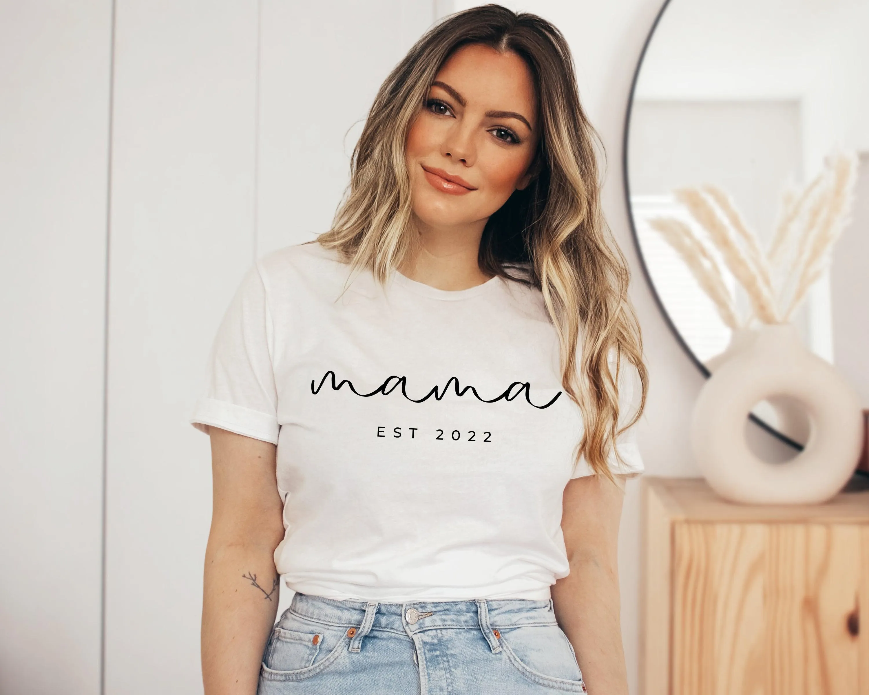 Mama Est year Personalization Classic Soft Short Sleeve Shirt (Cursive)