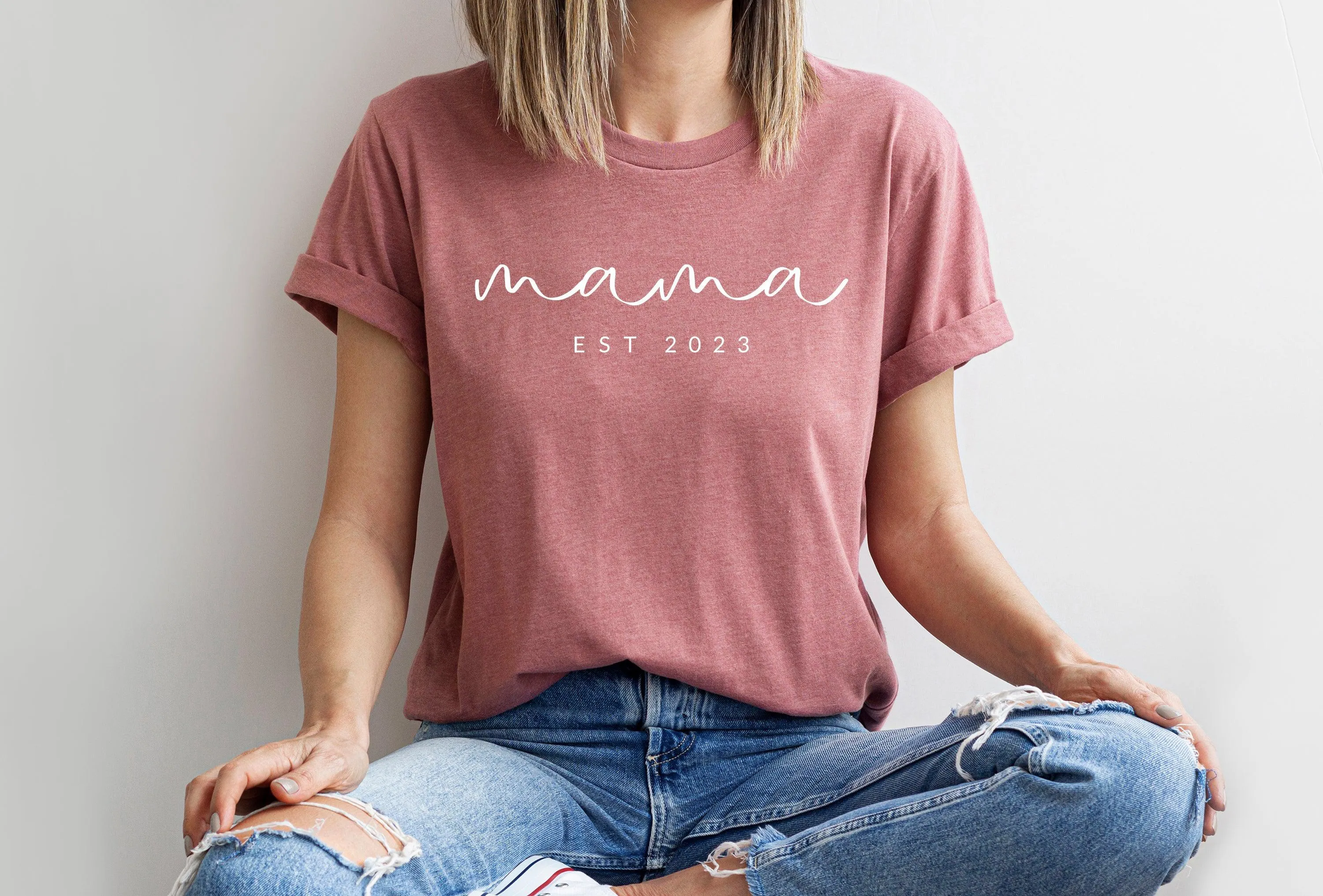 Mama Est year Personalization Classic Soft Short Sleeve Shirt (Cursive)