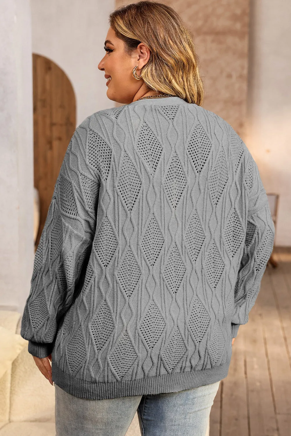 Plus Size Knitted Hollow out Cardigan