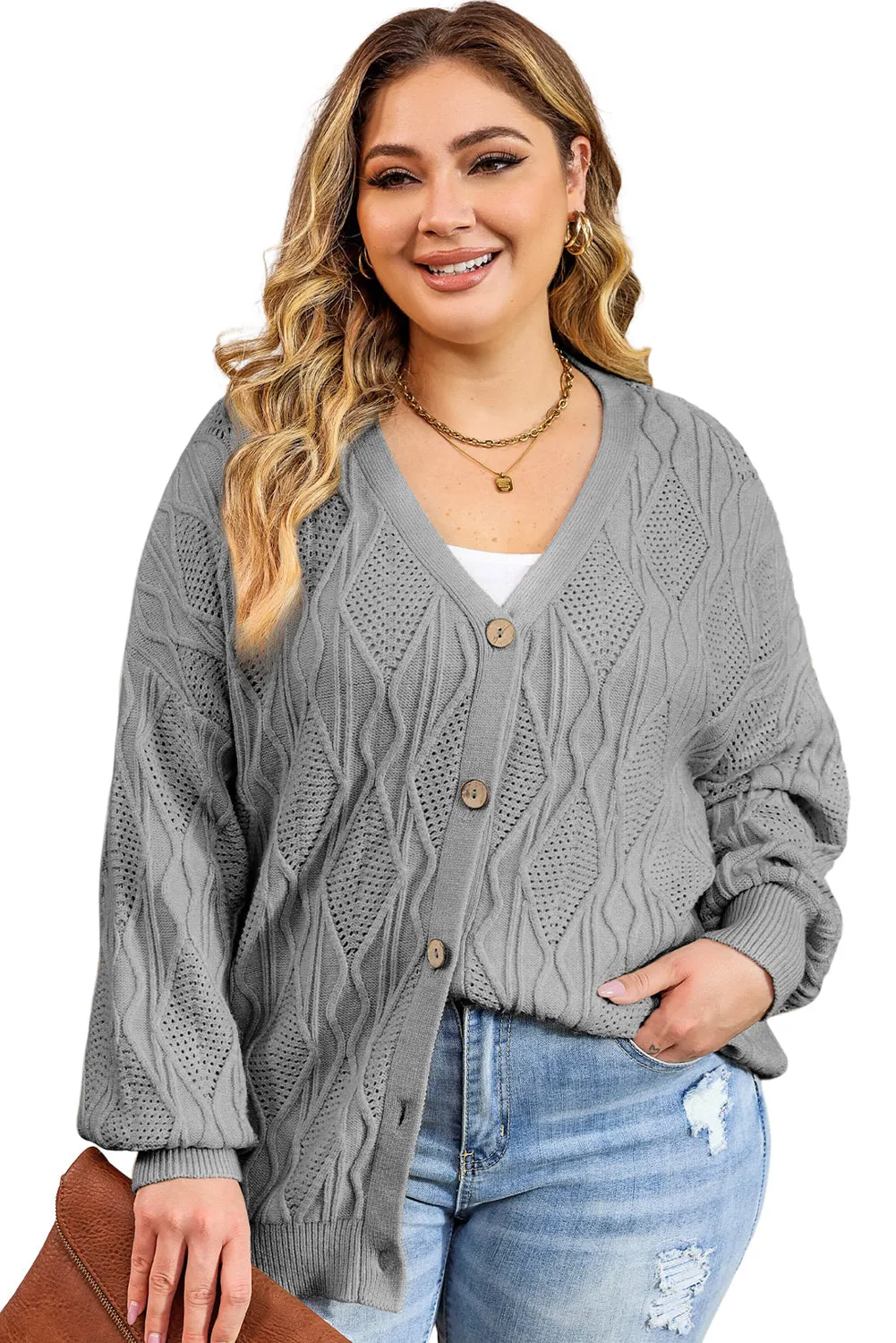 Plus Size Knitted Hollow out Cardigan