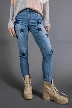 Star Print Slim Mid-Rise Jeans