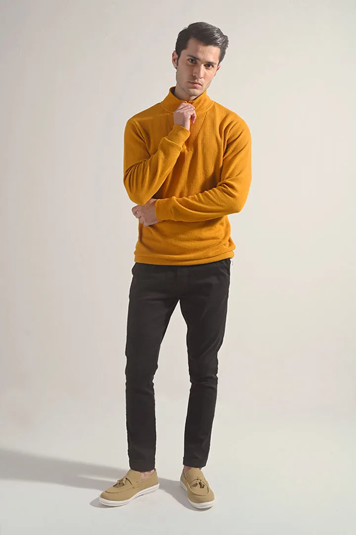 Textured Half Zipper Sweatshirt - Mustard