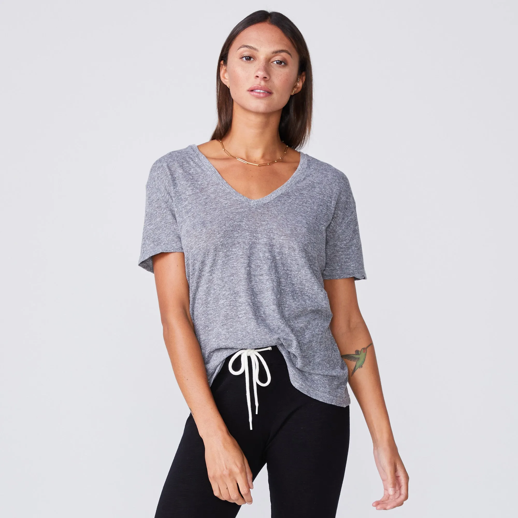 Textured Tri-Blend Relaxed V Neck Tee