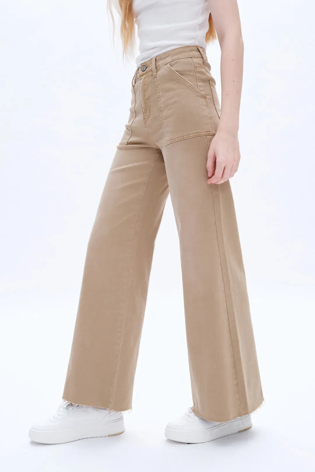 Utility Patch Pocket Wide Leg Jeans