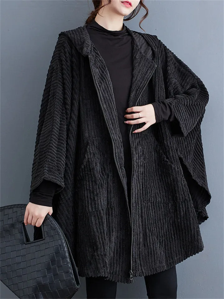 Women's Chic Corduroy Oversized Hooded Bat Jackets