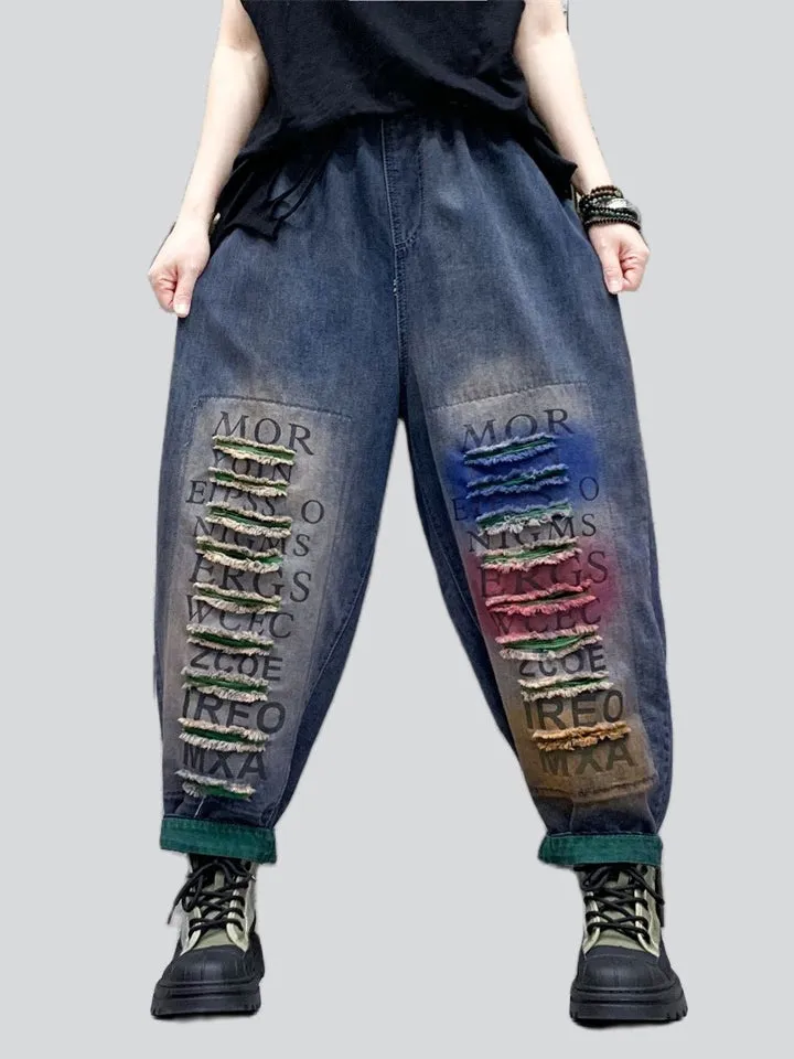 Women's Trendy Letter Print Raw Edge Line Loose Harem Pants